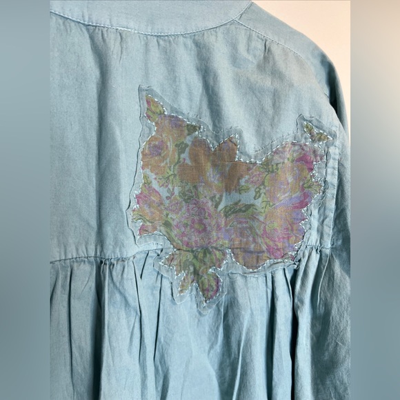 Free People Mari Mini Shirt Dress Floral Vintage Patch Pieced Floral Appliqué M - Picture 8 of 8